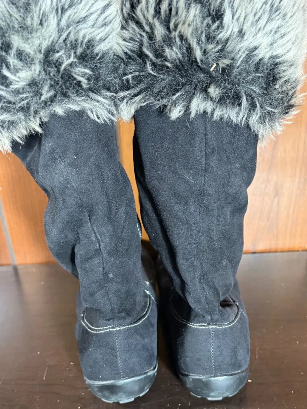 Natural Soul Fabiano Boots Womens Sz 8 Black Suede w/ Faux Fur Liner Mid Calf